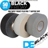 Black Friday deal on Pocket Plus Pro Tapes® Gaff Gaffers 1 Inch x 12 Yards Mini Roll in black, white, and grey.