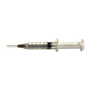 Realistic syringe needle prop with injection effect. The custom built retractable needle features a solid core "needle" that retracts into a spring-loaded cavity hidden inside the barrel of the syringe unit.