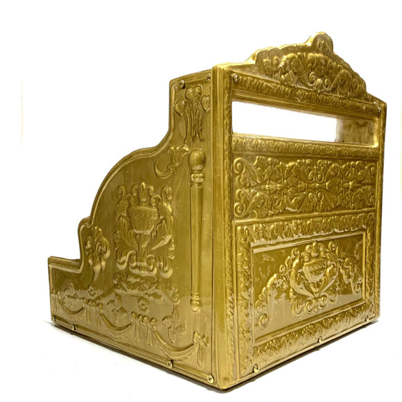 Gold color replica of antique cash register vacuformed with old fashioned details reminiscent of old soda shop or any other old timey shop