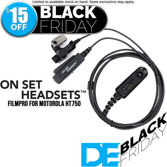 Black Friday On Set Headsets FilmPro for Motorola HT750 available at Dependable Expendables Dallas Texas