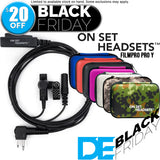 Black Friday On Set Headsets FilmPro Y with choice of free travel case in blue, red, black, purple, grey, green camouflage, digital camo available at Dependable Expendables