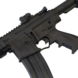 Intricate detailed AR-15 style assault rifle replica made with malleable foam rubber and aluminum armature is modeled after a genuine AR-15 style rifle