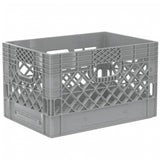 Grey 24 quart plastic Milk Crate used to store video audio cables and film grip equipment - Dependable Expendables