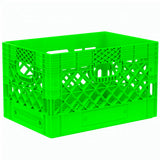 Lime Green 24 quart plastic Milk Crate used to store video audio cables and film grip equipment - Dependable Expendables