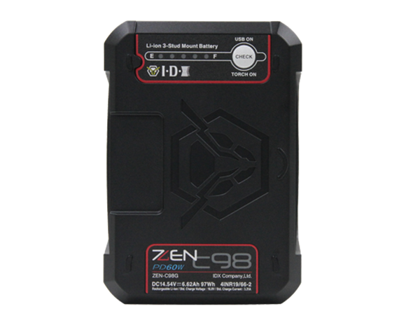 IDX System Technologies ZEN-C98G 97Wh High-Load Li-Ion Gold Mount Battery w 2x D-Tap & USB-C used in professional television camera systems.