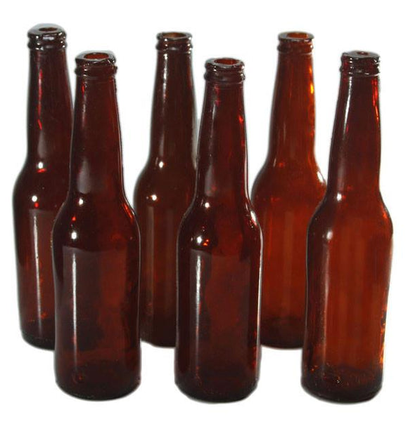 6 pack amber/brown soda/beer bottle 