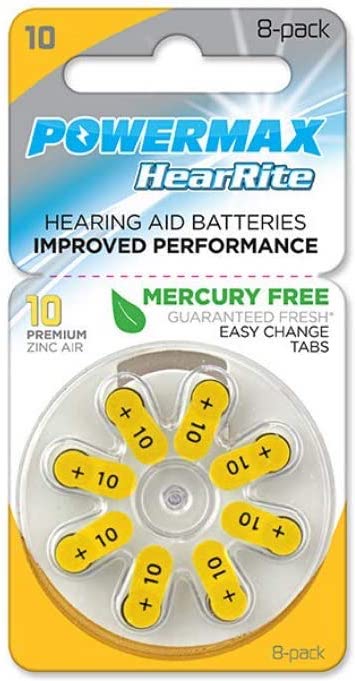 PowerMax Size A10 Hearing Aid Batteries (8 Pack), Size 10 Batteries - Dependable Expendables