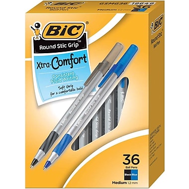 BIC Round Stic Grip Xtra Comfort Ball Pens, Black and Blue Ink - Dependable Expendables
